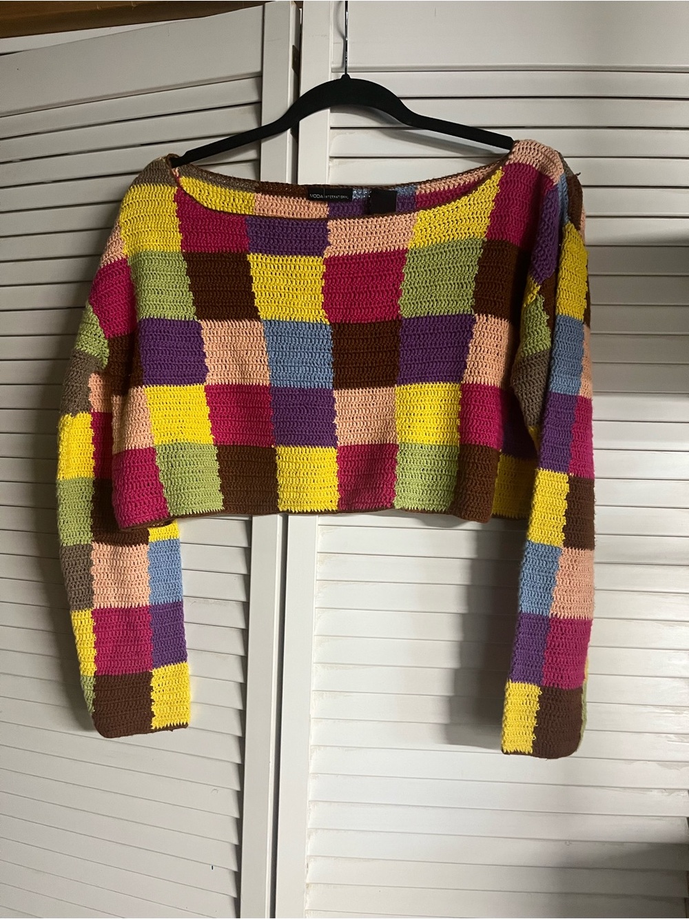 Colorblock Crochet Crop Sweater - Multicolor - Picture 2 of 6